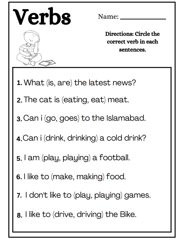 Correct Verb Worksheet