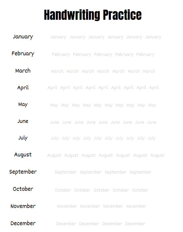 Months of the Year Worksheet